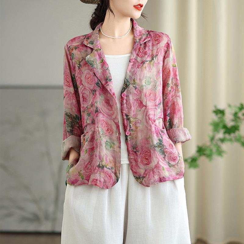 

Vintage Floral Distressed Ultra-Thin Long-Sleeve Petite Suit M