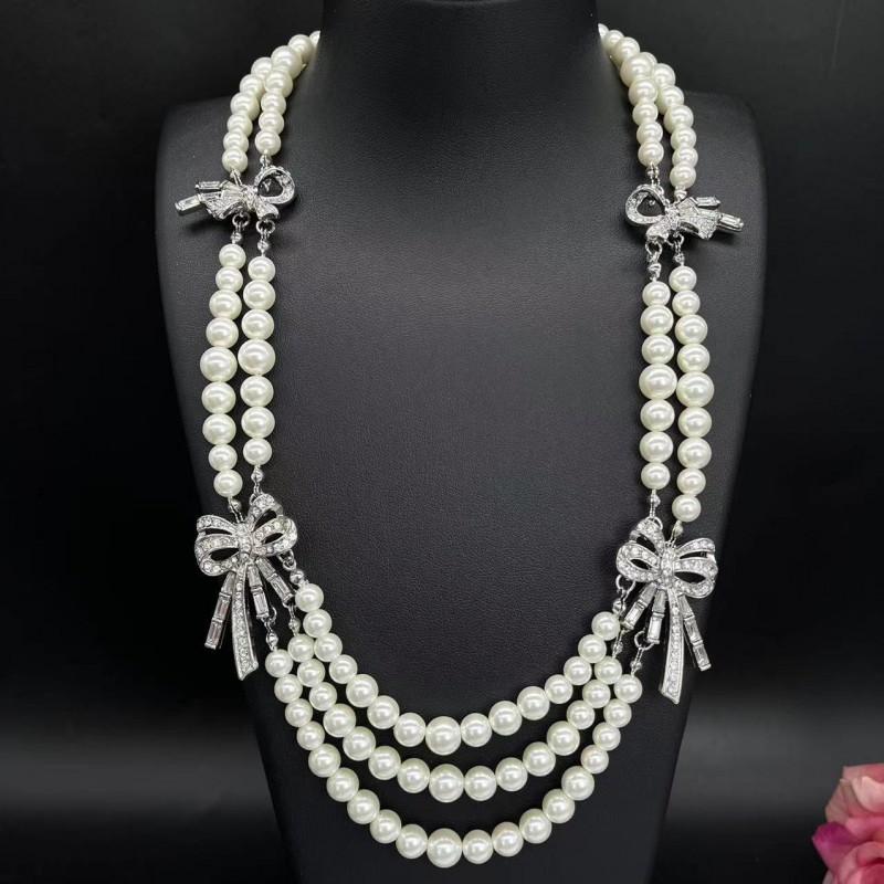 Vintage Bow Pearl Layered Choker Necklace Court Style Unique Women