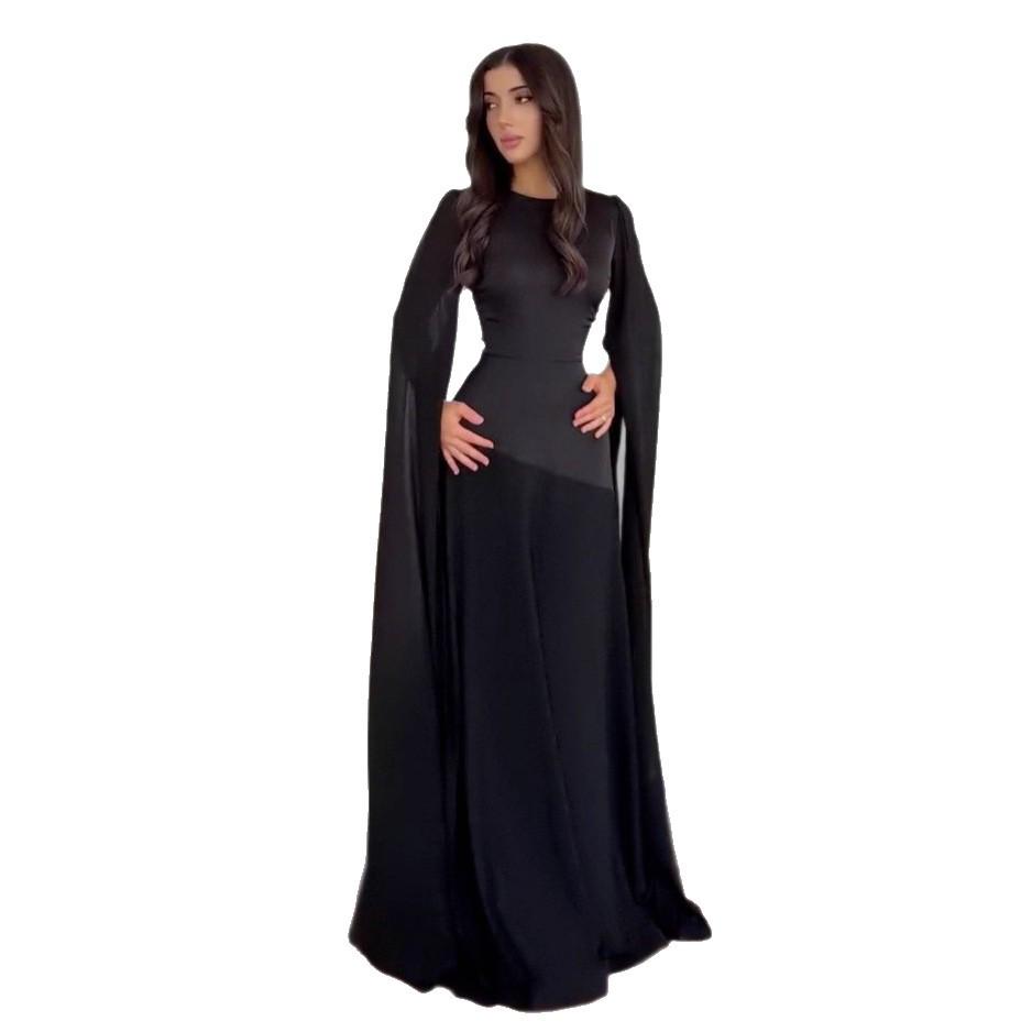 Europejska i Amerykańska Damska Sukienka Jesień 2025 z Rękawami-Peleryną, Linia A, Patchwork