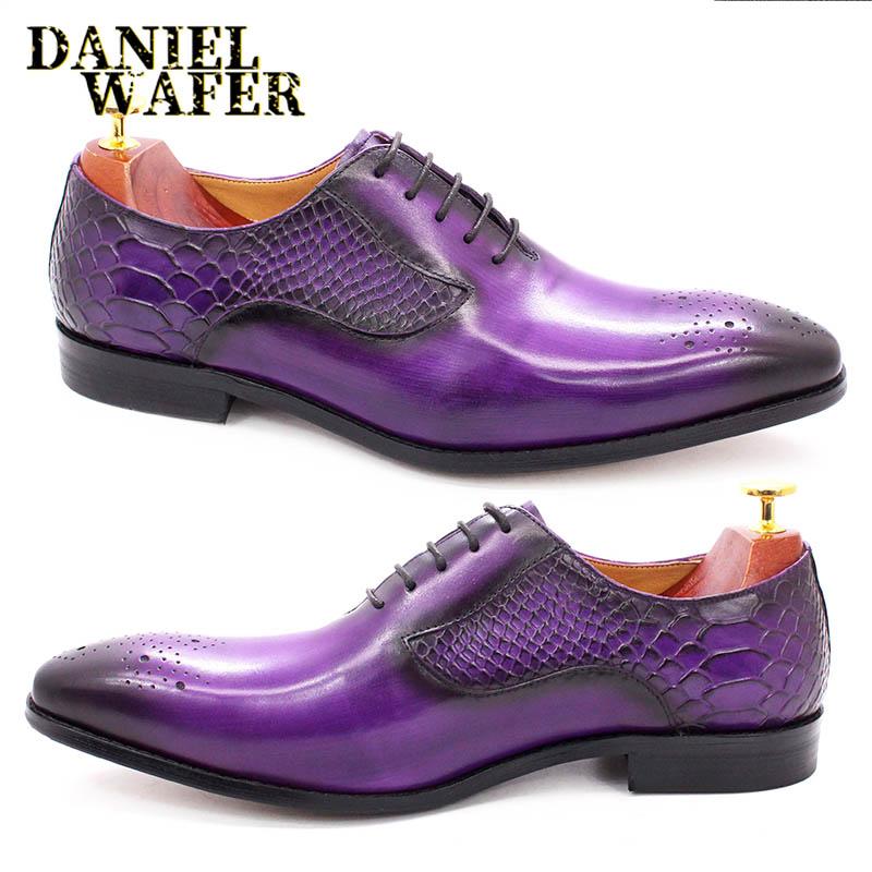 

Модная роскошная мужская обувь Оксфорды Модный принт под змеиную кожу На шнуровке Черный/Фиолетовый Платье Кожаная Формальная Офисная Свадебная обувь 43 фиолетовый