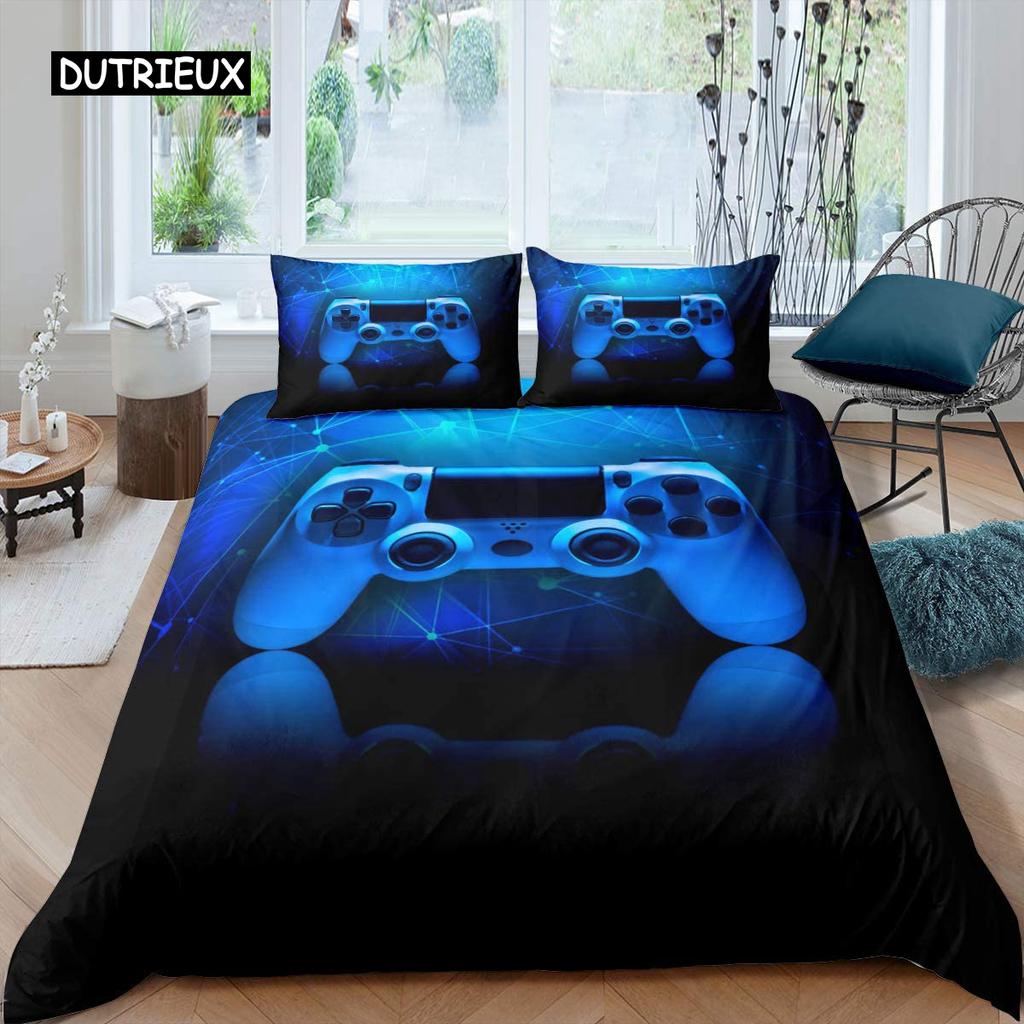 Gaming Bedding Set Game Bed Cover 135 for Adults Kids Soft Microfiber Modern Gamepad Duvet Cover Decorative with Pillowcase