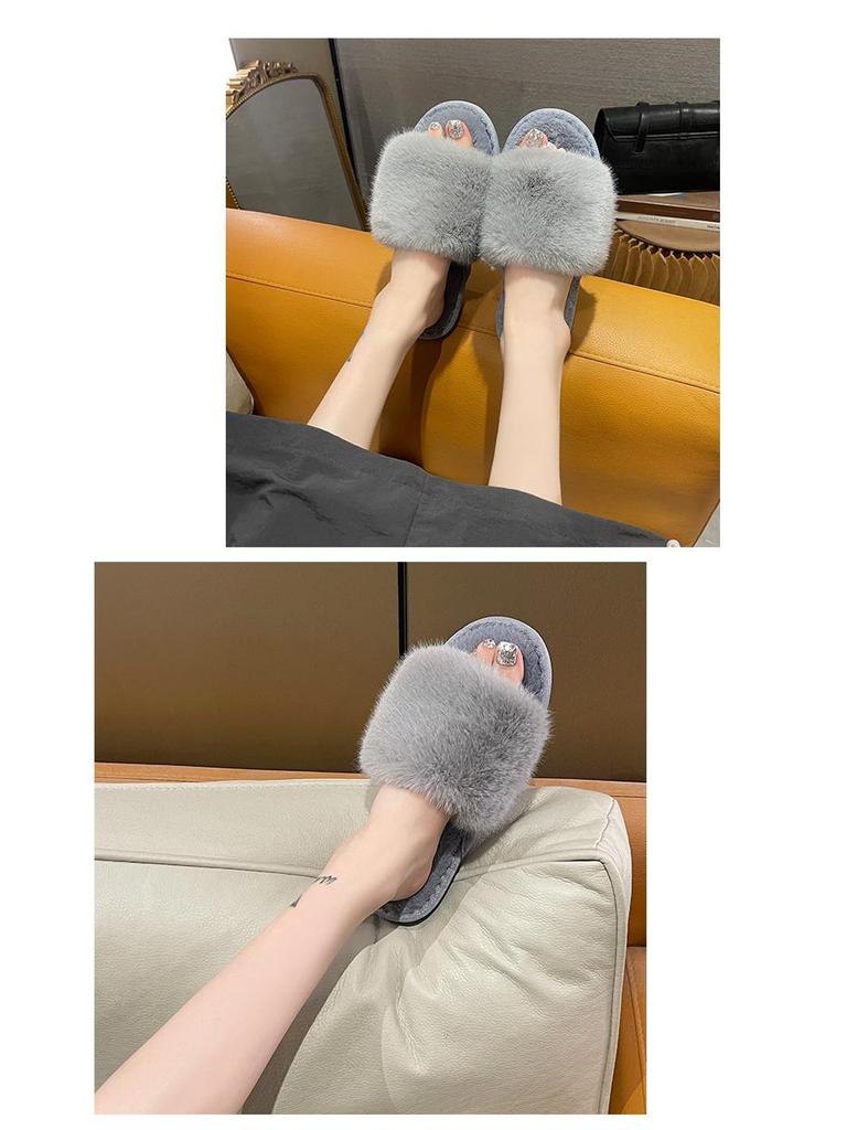 Women's Winter Indoor Cotton Slippers - Large, Warm, Solid Color Fur Design
