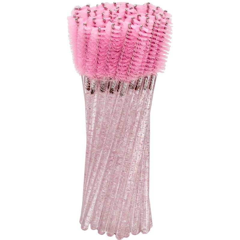 Disposable Makeup Brush Set with Nylon Bristles Crystal Glitter Eyelash & Mascara Wands pcs розовый