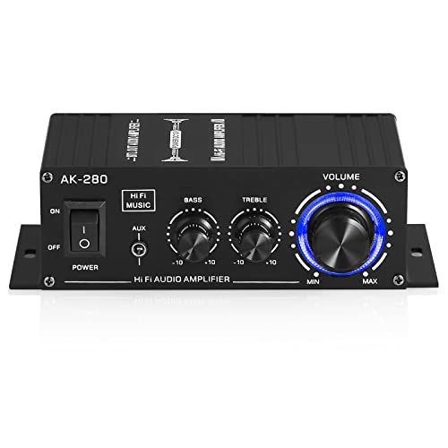 Nobsound Mini Stereo Amplifier, 40W X 2, Independent Treble and Bass Adjustment ±10dB, 155mm Ultra Compact, Blue LED for Car and Home Use