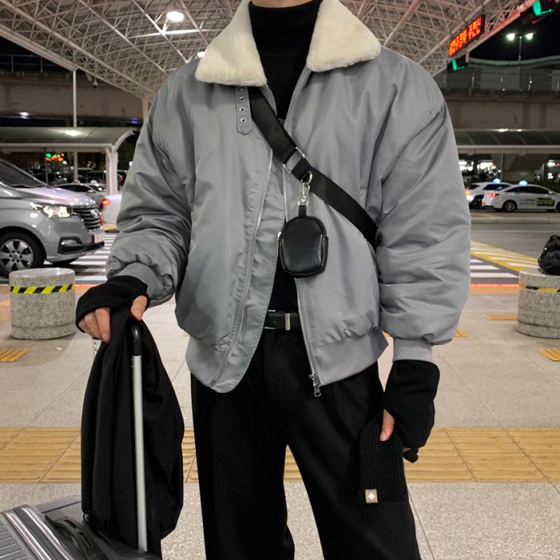 

Хлопковое пальто с лацканами Мужское Зимнее Свободное Теплое Пальто из Овечьей Шерсти в Корейском Стиле Модное Красивое Хлопковое Пальто 2XL