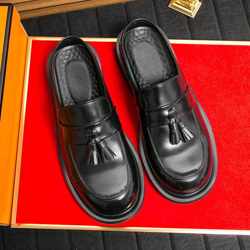2025 European Station Summer Half-care Leather Shoes Men's Large Size Foot Lazy Shoes Men's Daily Office Shoes Men's
