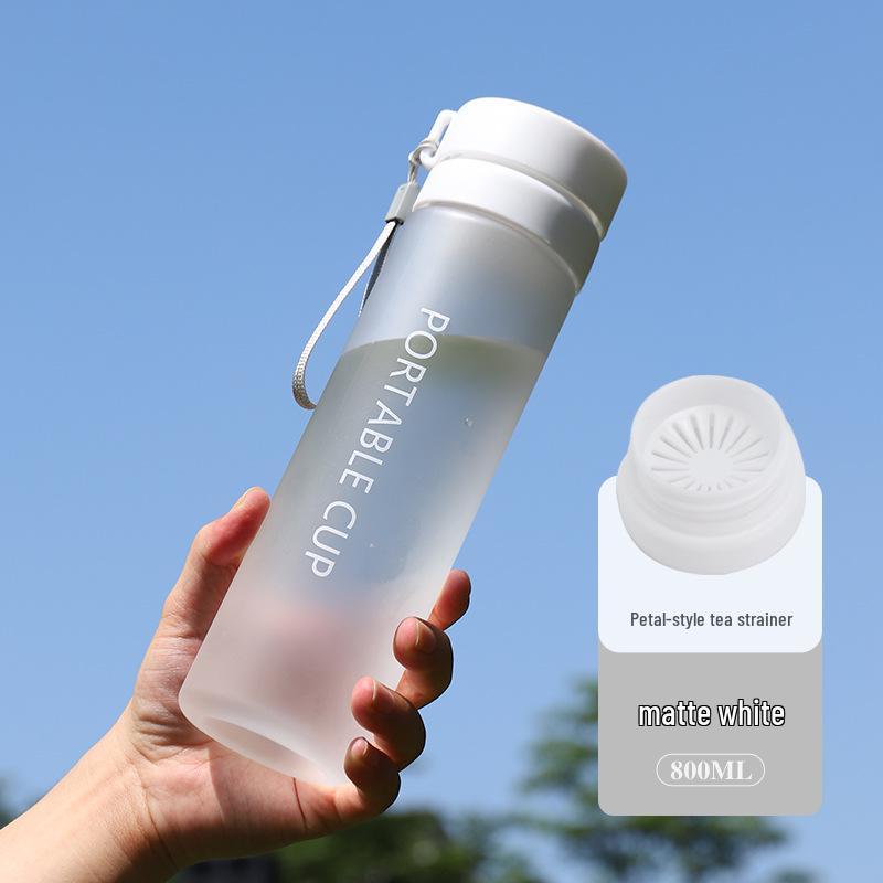 Large Capacity Frosted Sports Water Bottle with Tea Infuser and Lanyard - Customizable Outdoor Gift Cup