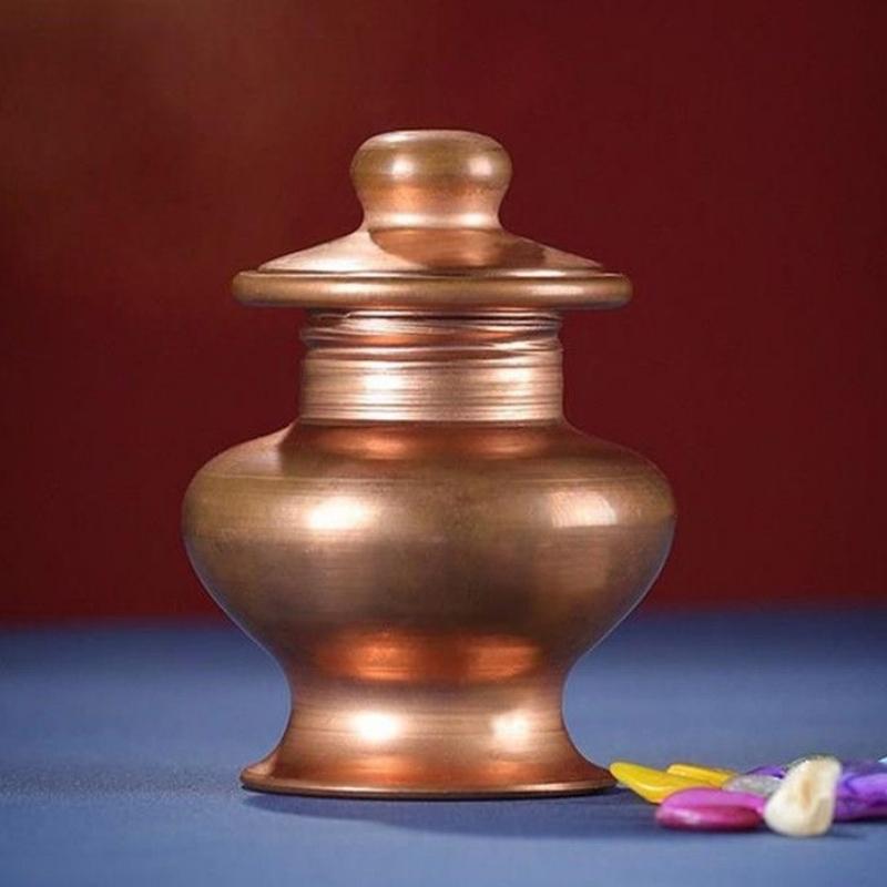 Buddhist MIni Tantric Bottle,Copper Tribute Organizer , Auspicious Luster, Red Tibetan Spices Storage Bottle, Desktop Decorative