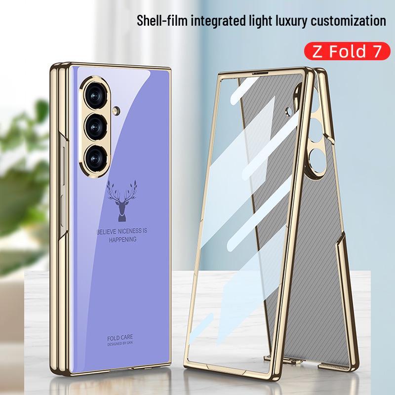 Compatible Samsung Z Fold7 Foldable Phone Case with Painted Glass, HD Film, and Integrated Flip Cover.