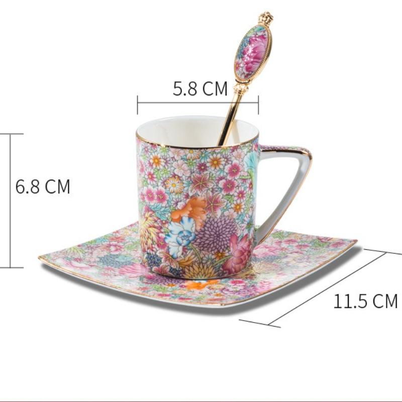 

Flower Garden Wind Flower Tea Cup Coffee Cup Square Dessert Plate Breakfast Cups Milk Tea Mug Water Cups Milk Mug Juice Mugs 201-300ml