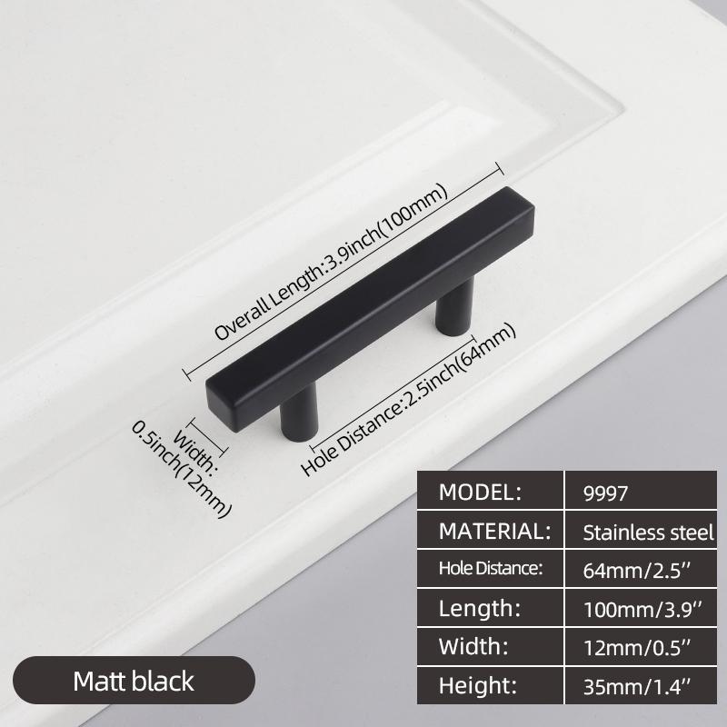 Oukali American Style Furniture Kitchen Cabinet Handle Cupboard Matt Black T Bar Square Stainless Steel Pull Handles