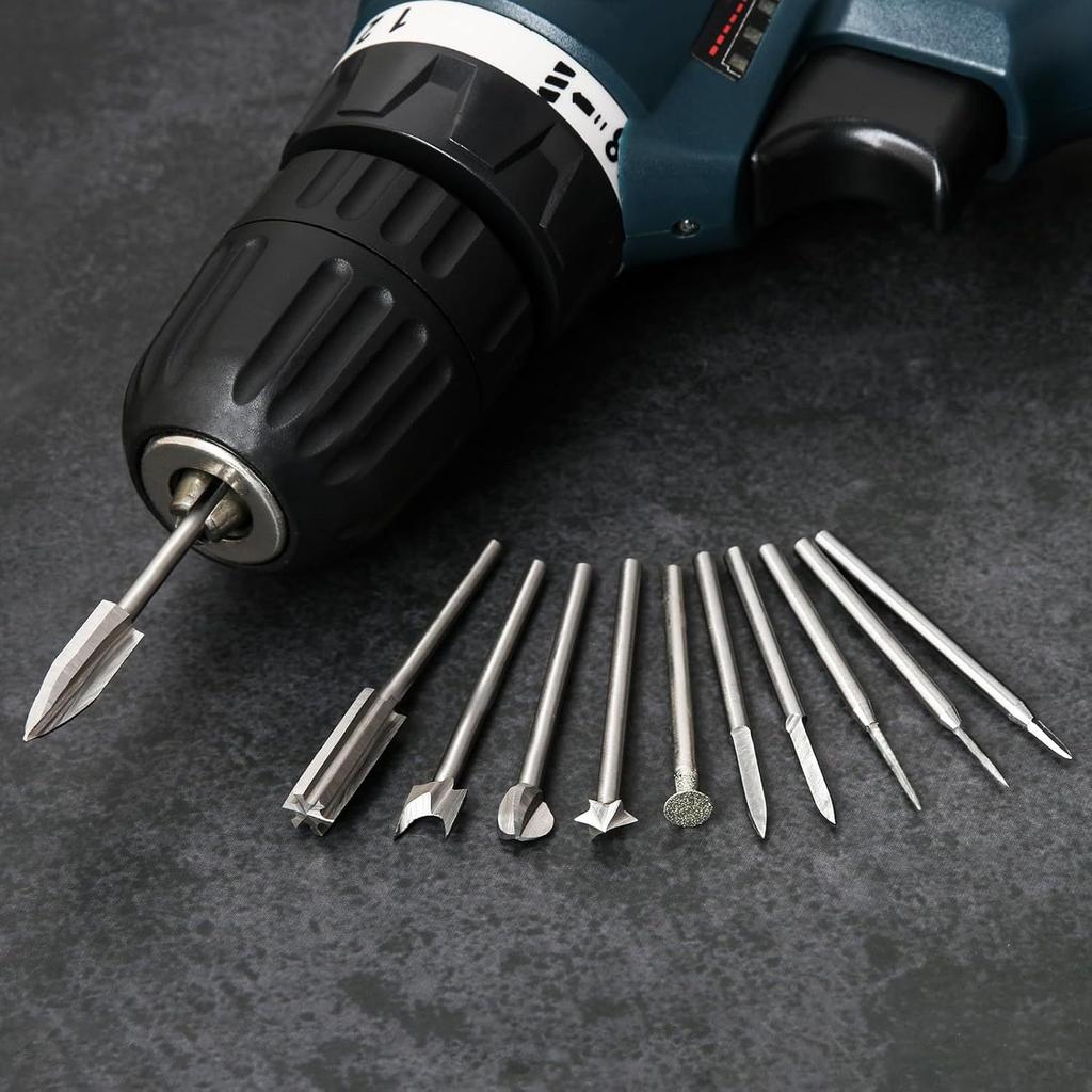 11 Piese Freze pentru Sculptură în Lemn pentru Scule Rotative, cu Coadă de 1/8 Inch și Capete Diverse de Scule pentru Gravură pentru Prelucrarea Lemnului
