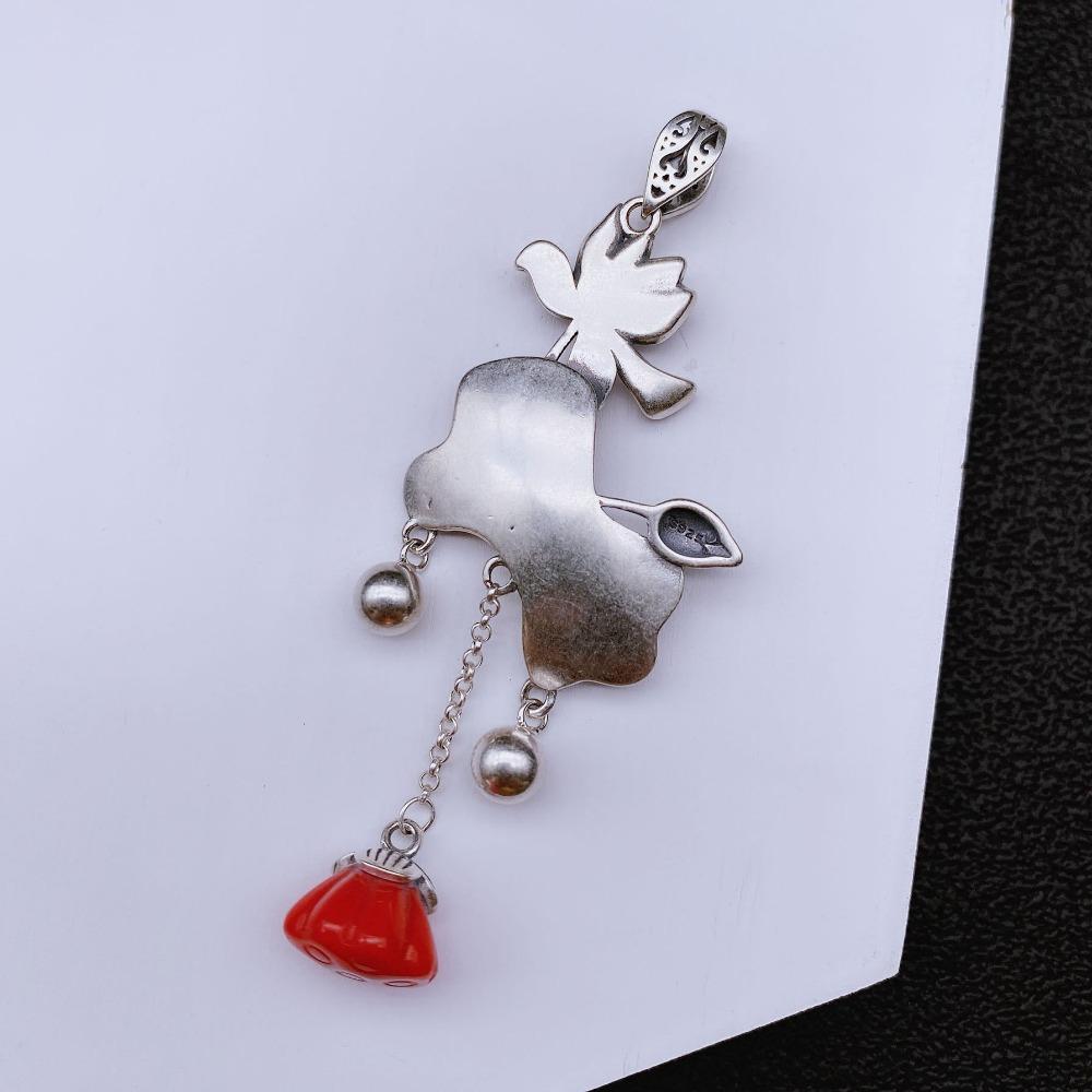 JMXD-Vintage Nanhong Lotus Quaste Halskette Anhänger Vielseitig Einfache Pullover Kette Lange Anhänger Zubehör