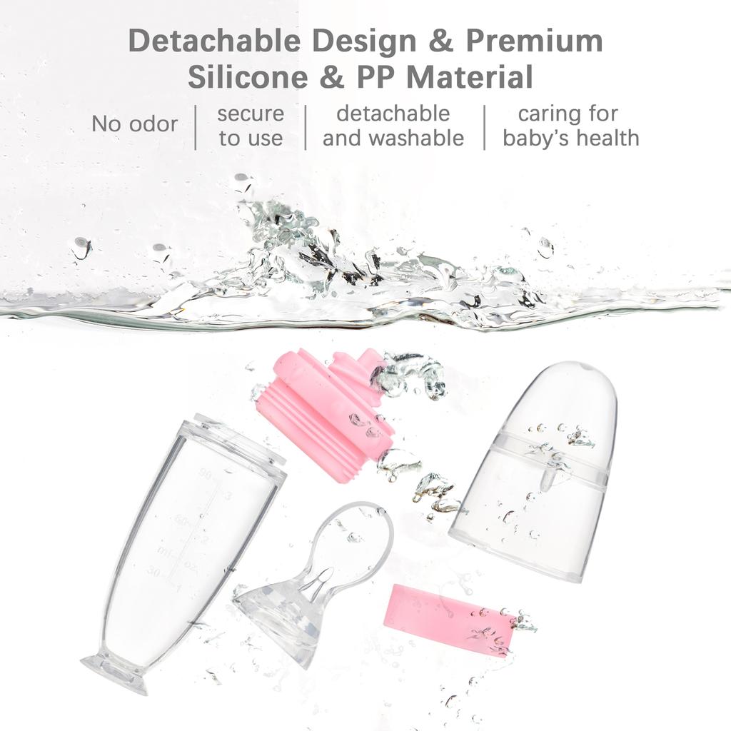 Cuillère d'alimentation pour bébé 90 ml de capacité avec balance Bouteille à presser en silicone, Cuillère PP intégrée pour nourrir Riz Pâtes, Fruits, Lait,