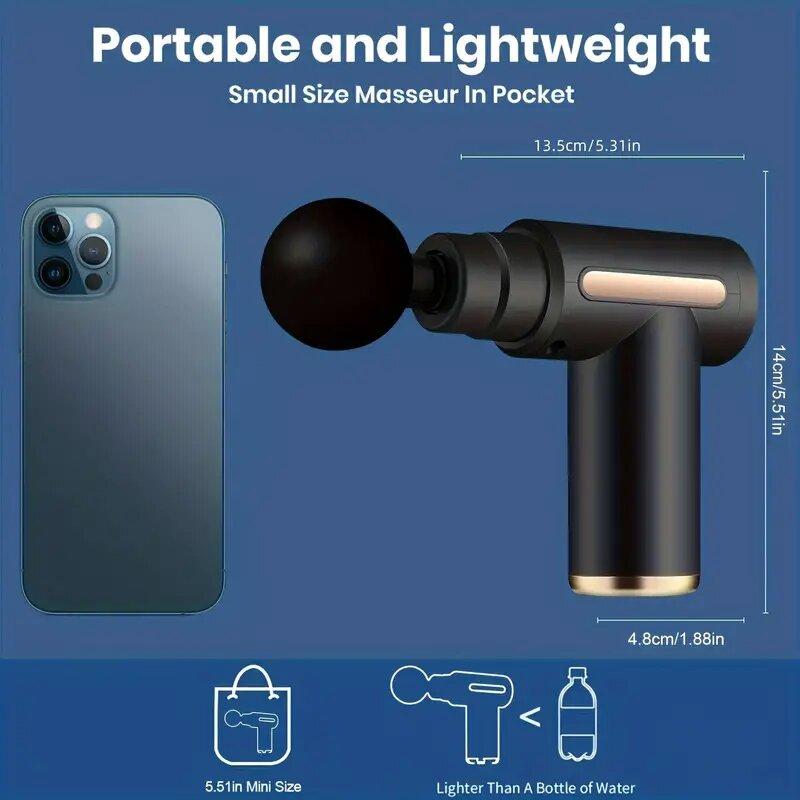 Mini Massage Gun Muscle Massager With 6 Speeds Type-C Charging Portable Electric Handheld Body Massager