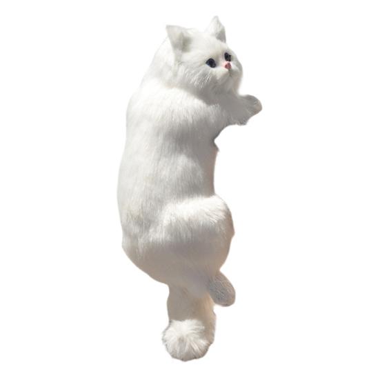 Simulation Furry Cat Ornament Plush Animal Figurine Realistic Fluffy Kitten Model Hanging Cat Decoration for Home TV Stand Shelf Decor