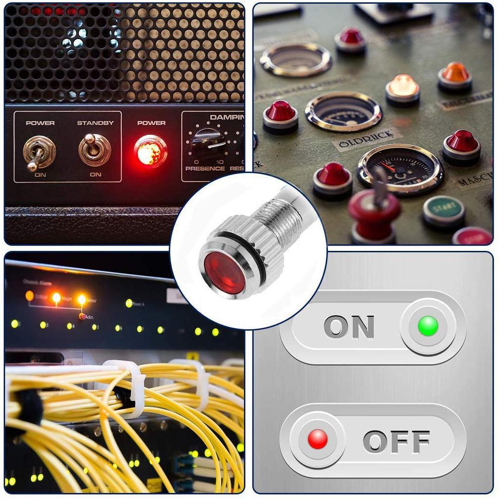 CESFONJER 5pcs 6mm 1/4" LED Metal Indicator Light Waterproof Signal Lamp Pilot Dash Directional Car Truck Boat Wire (Red)