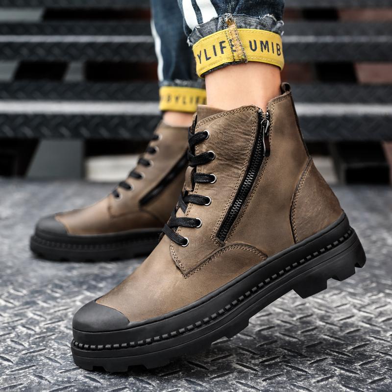 Fashion 2024 New Fashion Side Zipper Ankle Boot Men Genuine Leather Work Shoes Designer Thick Bottom Boots Brand Outdoor Casual Shoes