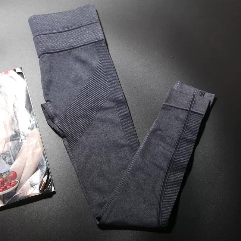 

Fashion Double Layer High Waist Belly Contracting Fitness Pants Women s Tight Retro Denim Stretch Sports Running Thin Yoga Pants in S серый/темно-серого