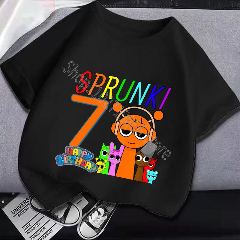 Sprunki Camiseta de Cumpleaños para Niños Niñas de 1 a 9 Años Incredibox Algodón Ropa para Niños Lindo Dibujo Animado Juego Estampado Gráfico Tops Regalo para Fiesta