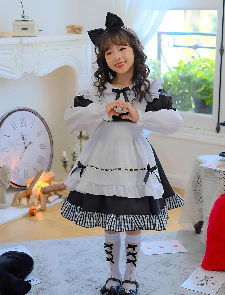 Alice Maid Halloween Cosplay Costume with Short Sleeve and Long Cute Lolita Popular for and School Sleeve Covers [RPFLQ] Girls' Dress, Apron, Sleeve,