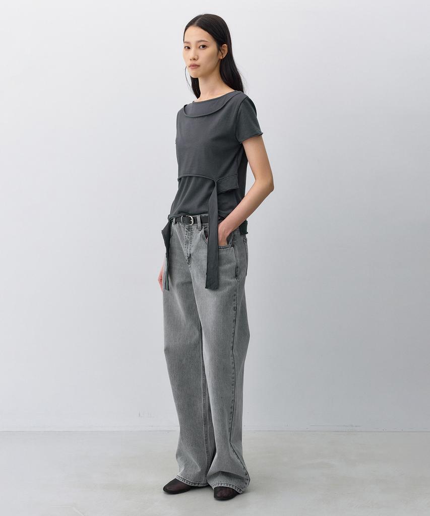 INSILENCE WOMEN Cotton Linen Natural Strap T-Shirt Charcoal
