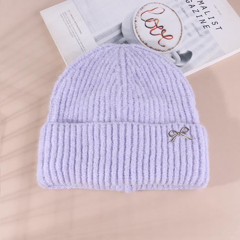 Korean Sweet Bow Hat for Women  Autumn and Winter Woolen Hat Large Head Circumference Versatile Warm Ear Protecting  Face Showing Small Knitted Hat