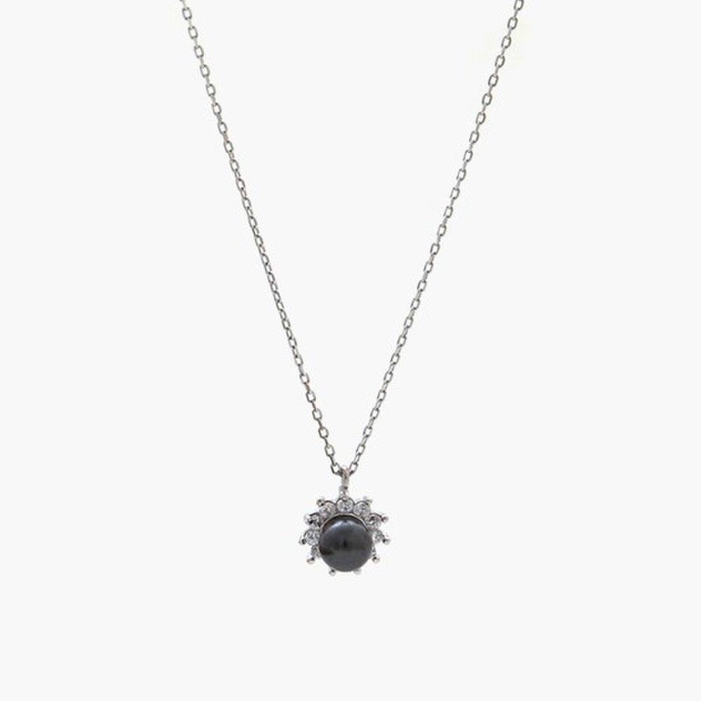 J.Lauren 0N0640 Round Cubic Frame Silver Pearl Necklace