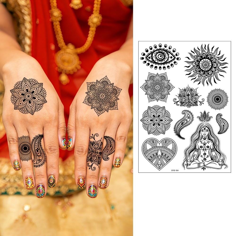 Adesivos de Transferência de Água Tatuagem Temporária de Henna Índia Mehndi Flor Arte Corporal Adesivo Mulher/Senhora/Menina