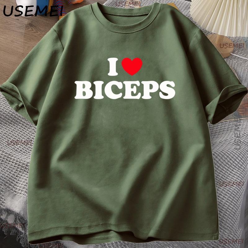 I Love Biceps TShirt Funny Gym Crush Tee for Fitness Fans Tshirt Casual Cotton Short Sleeve Round Neck Tshirt Y2k Clothing
