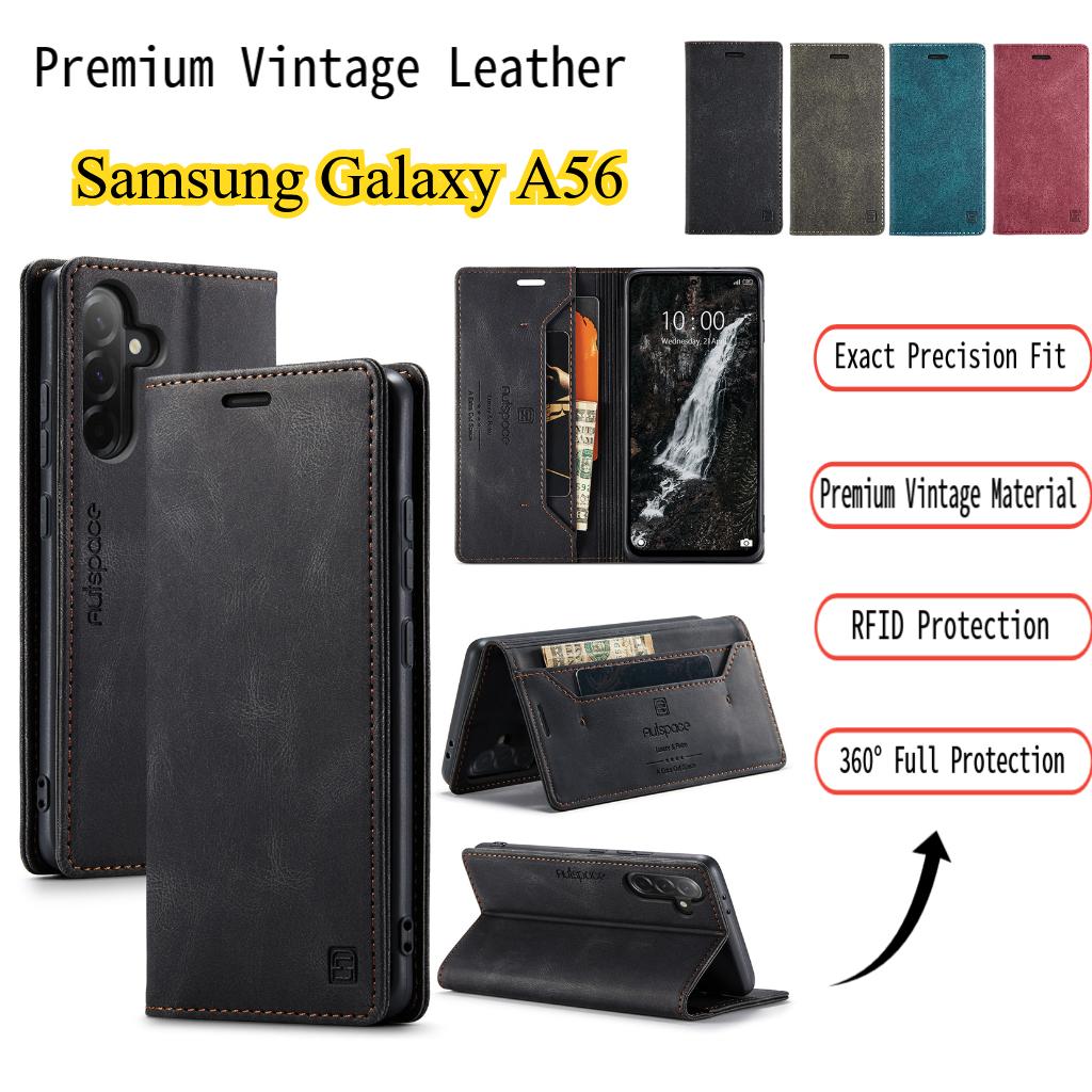 Premium Vintage Leather Wallet Case for Samsung Galaxy A56 - RFID Protection Flip Cover with Card Slots, Shockproof Retro Style (4 Colors)