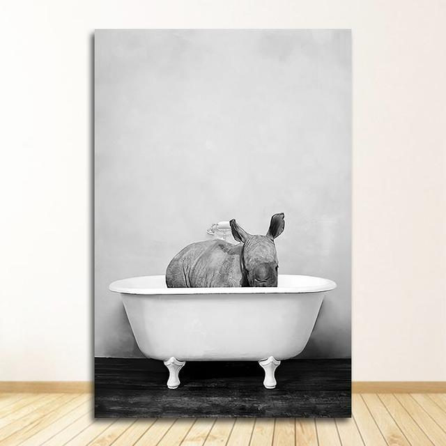 Painting Nursery Wall Art Nordic Picture Kid Room Decor Baby Animal In Bathtub Poster Panda Giraffe Elephant Lion Pig Cow Canvas No Frame