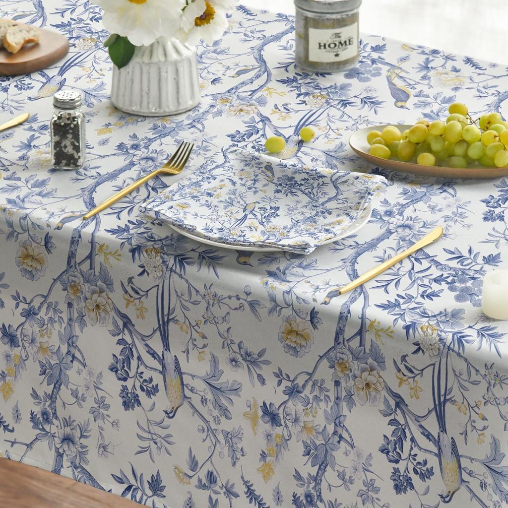 Chinoiserie Seasonal Modern Peacock Flower Pompon Fall Rectangle Tablecloth Dining Room Decor Waterproof Tablecloth For Table