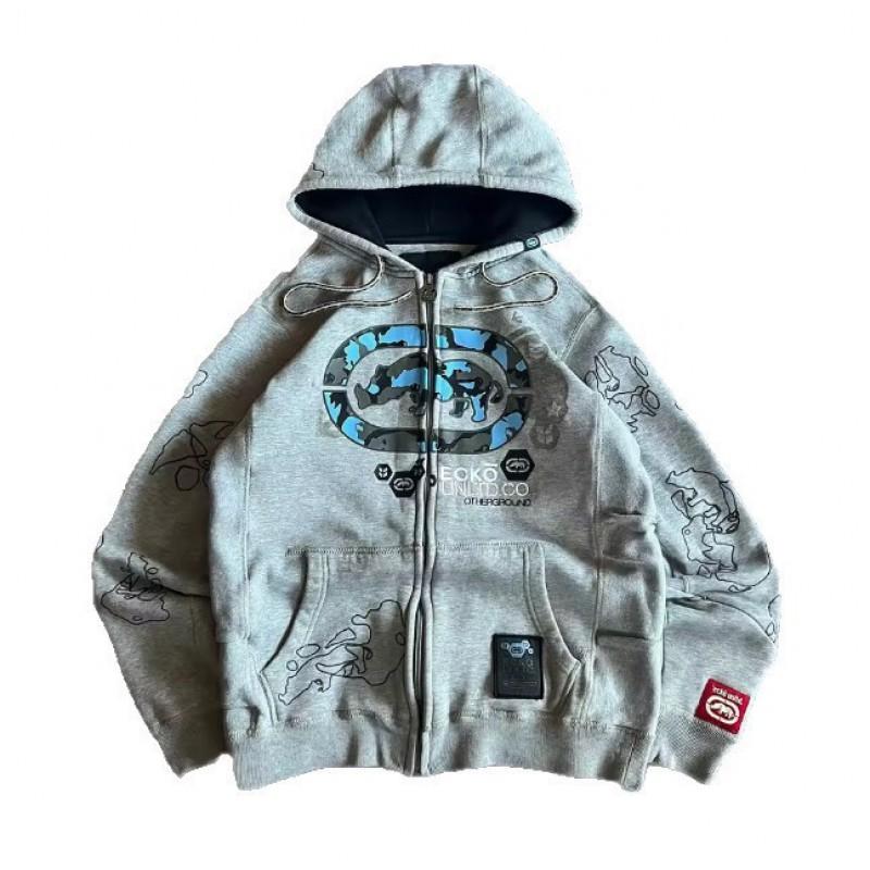 Y2K Skeleton Zip Hoodie 90s Retro Print Loose Fit Streetwear Unisex