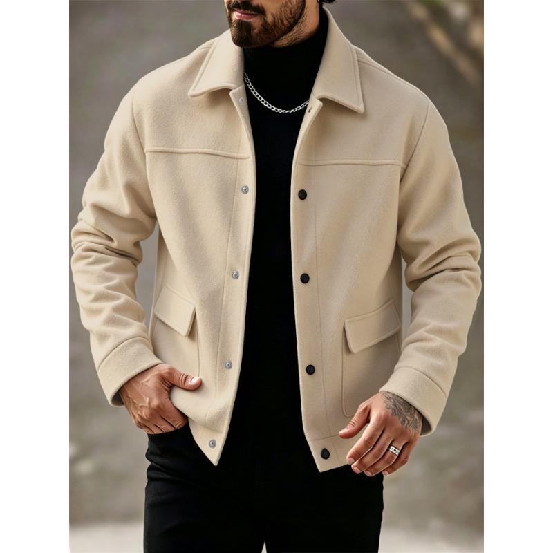 Men S Solid Cargo Jacket With Big Pockets Turn Down Collar