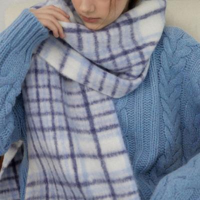 Snug Checked Wool Blended Muffler MF8108 Blue