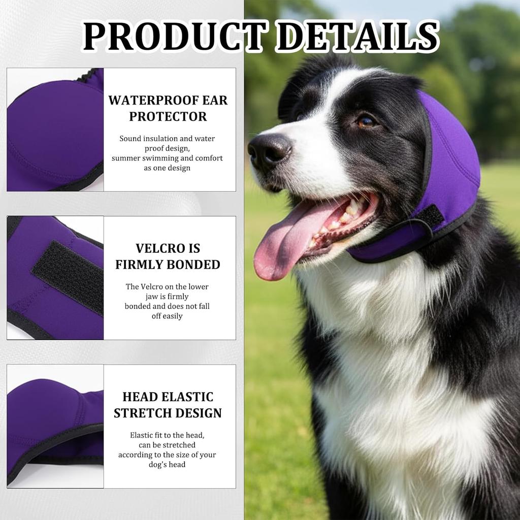 Dog Ear Muffs Noise Protection, Dog Ear Covers for Bath, Grooming, and Swimming, Comfortable Ear Protection for Dogs with Adjustable Fit, Purple,