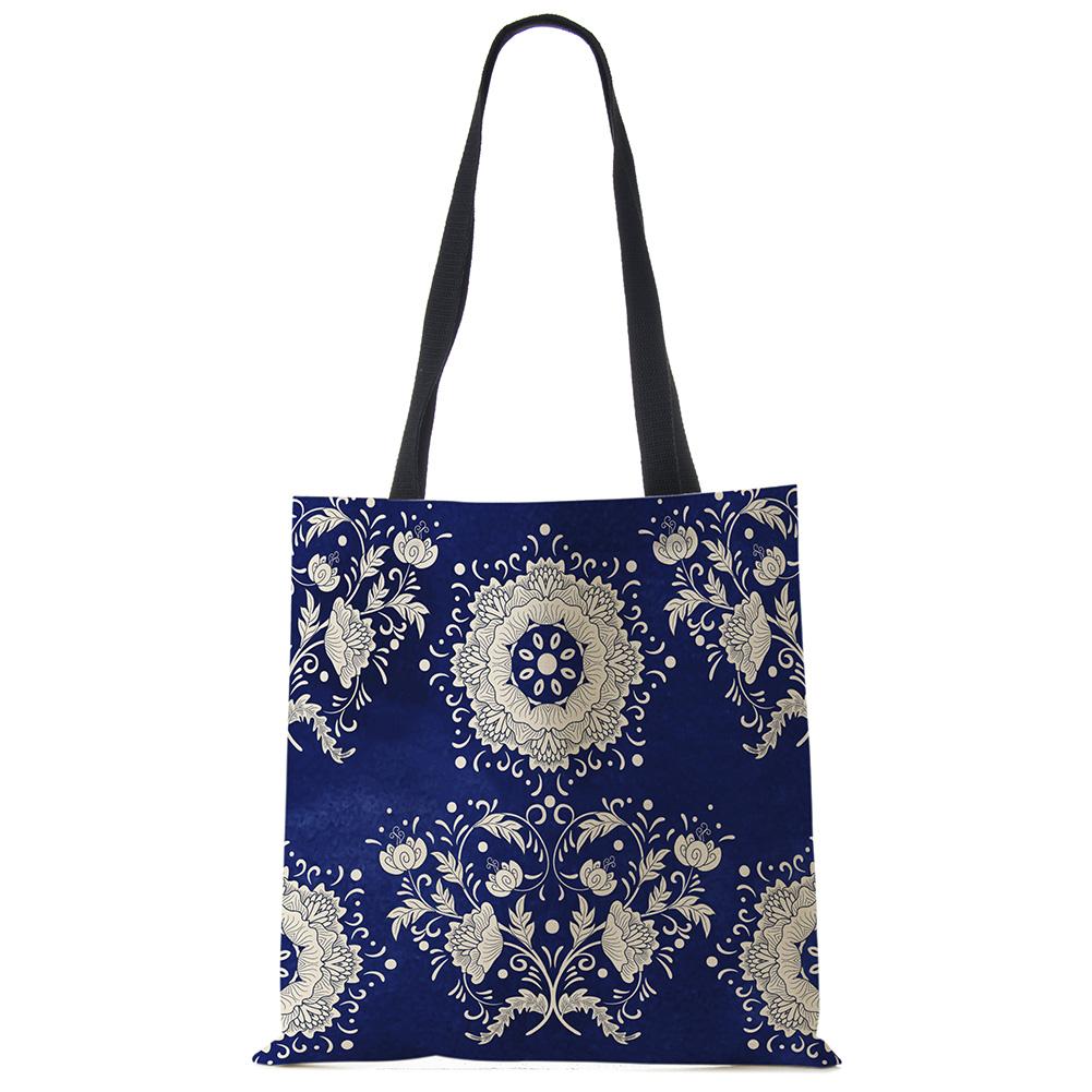 Vintage Print Casual Shoulder Bag Flowers Leaves Women Shopping Reusable Handbag Large Capacity Canvas Travel Beach Tote Bags CLE