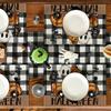1PC Halloween Linen Meal Mat with Grid Pattern Featuring Bats and Ghost Trucks Perfect for Kitchen Table Decoration