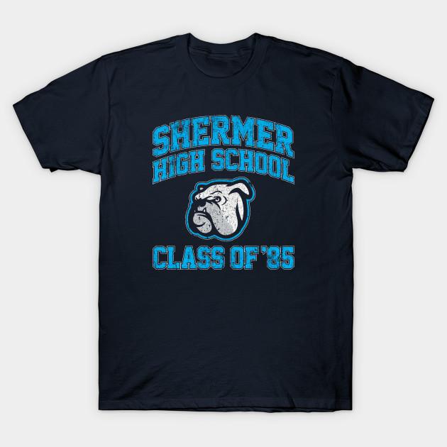 

Men Black Print T-shirt Shermer High School Class Of 85 (Breakfast Club) No-Cut Transfer Paper Print Cotton Tshirt 4XL тёмно-синий
