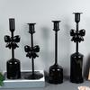 1PC Glass Halloween Bow Taper Candlesticks Elegant Table Centerpieces Tabletop Decor for Dinners Black Weddings 4 Styles