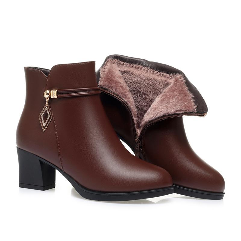 

Зимние Удобные Модные Мягкие Кожаные Туфли Платформа Короткие Ботинки Элегантные Черные Массивный Каблук Офис Мама Ботильоны 36(Foot23cm)