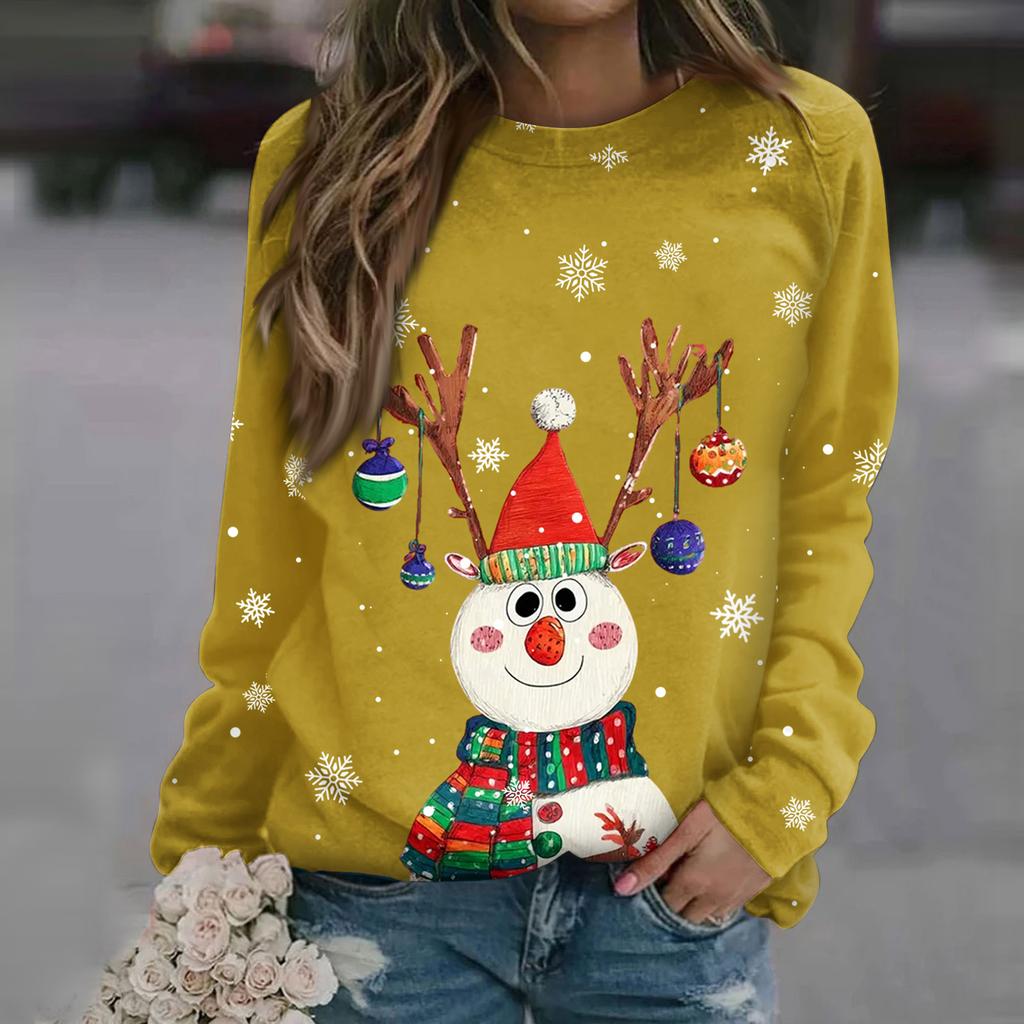 Dámská módní ležérní mikina s dlouhým rukávem a vánočním potiskem na krku