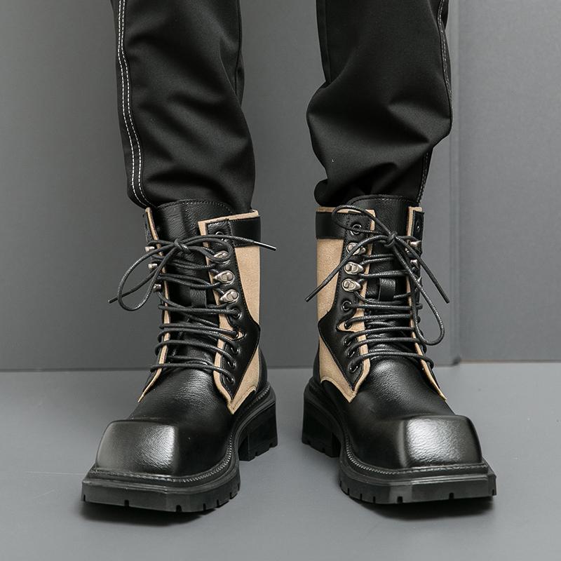 Men’s Retro Punk Thick Sole Platform Boots Jockey Boots Street Style Square Toe Motorcycle Boots High Boots Plus Size