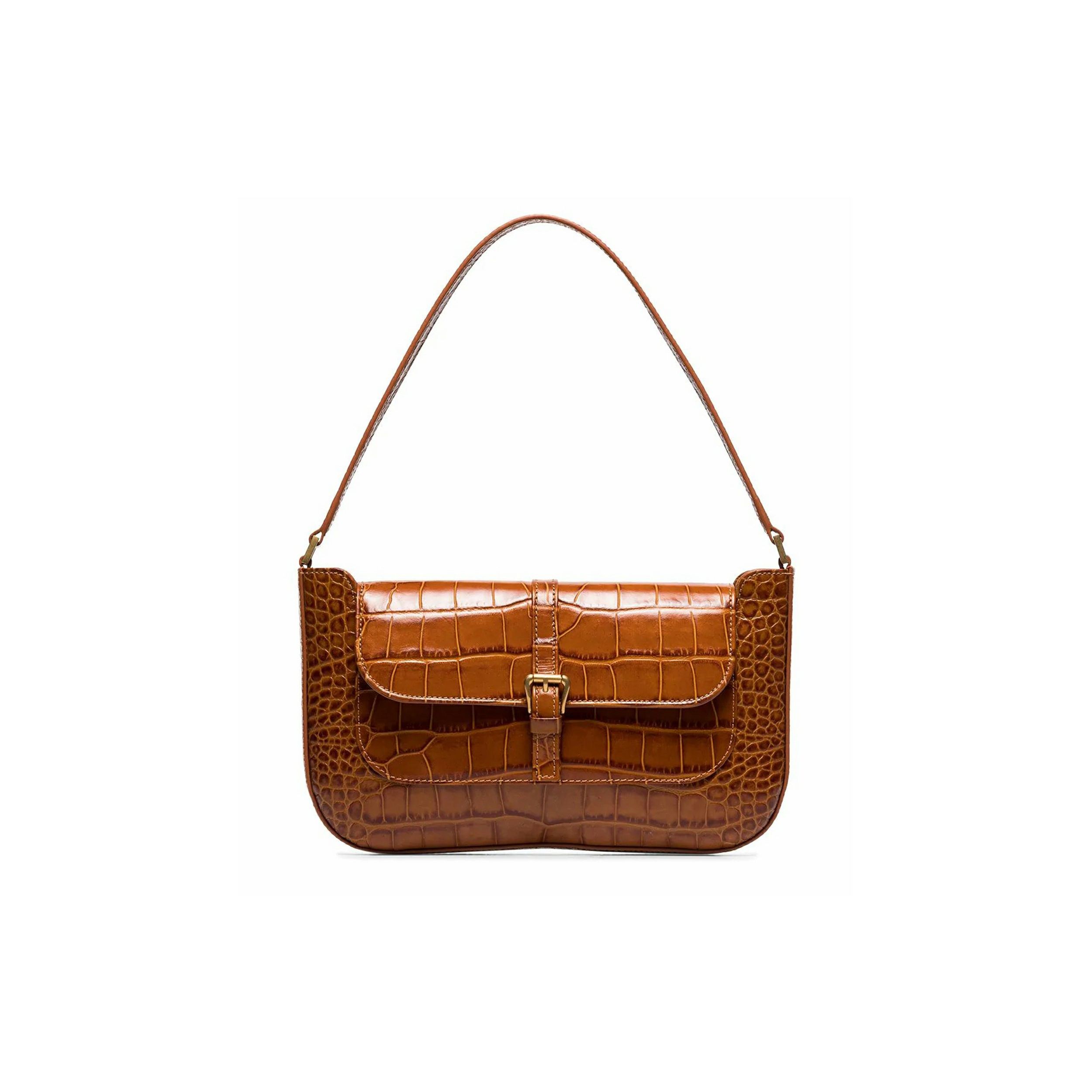 

By Far Miranda Vintage Crocodile Pattern Leather Shoulder Bag Women Bags Brown 19FWMDASTNDMED Basic Set (Bag+Dust Bag)