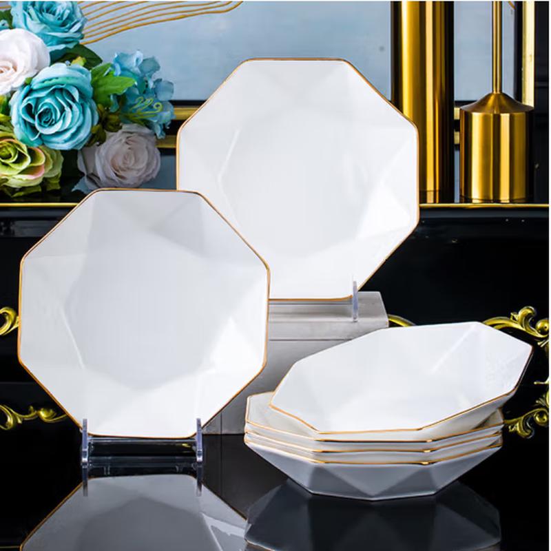 Tai Shun Gold Trim Ceramic Hexagonal Plate