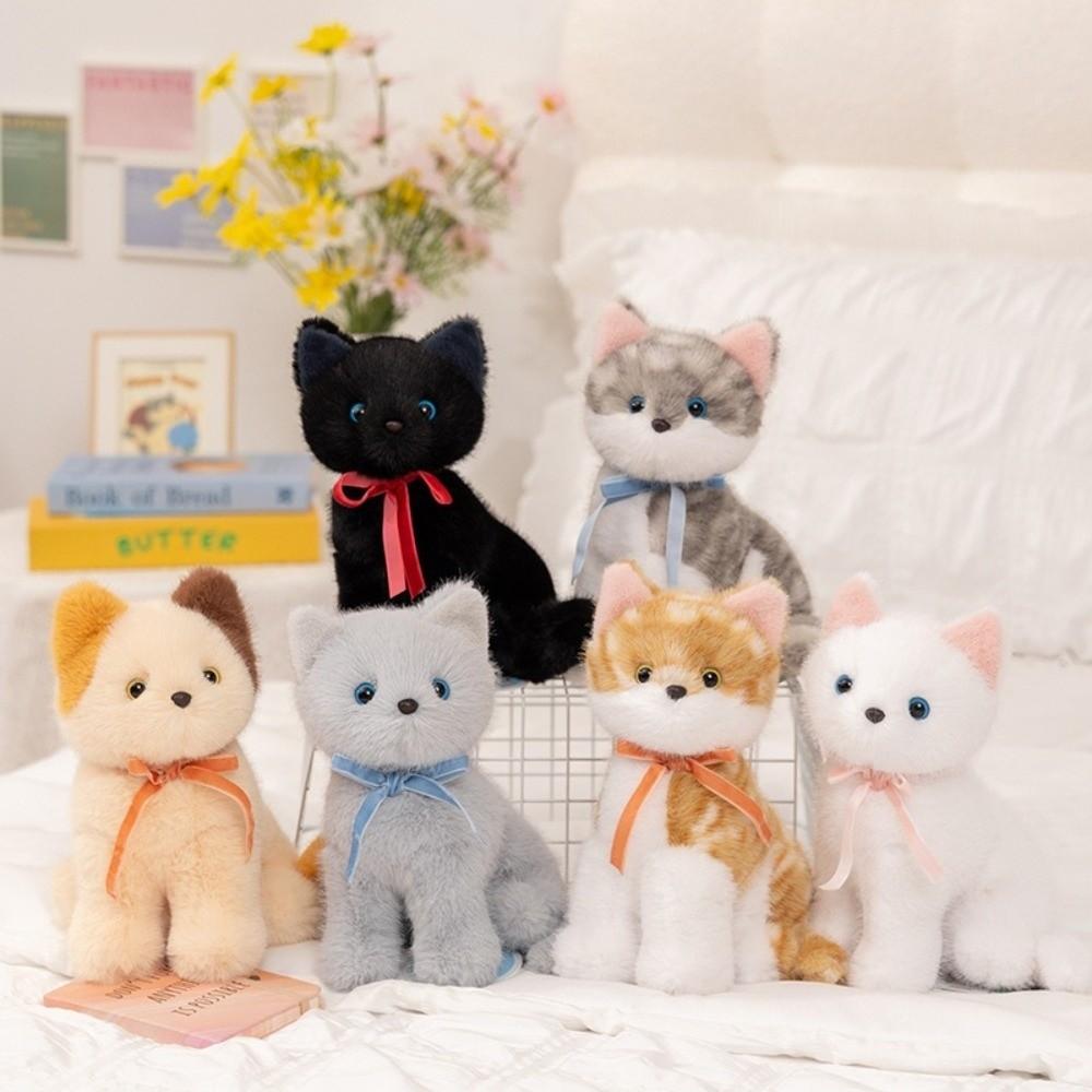 Fluffy Simulated Cat Plush Toys Sitting Pose Cat Doll Delicate Lifelike Kitten