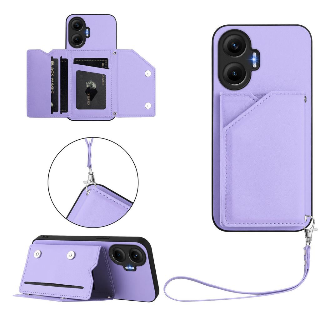 For Xiaomi Redmi Turbo 4 Pro 5G Case Card Holder Kickstand Skin-Touch Phone Cover with Wrist Strap