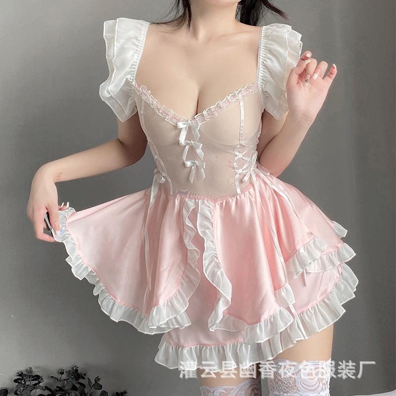 Transparent sexy lingerie sexy cute maid small boobs perspective hot flirting bed uniform seduction