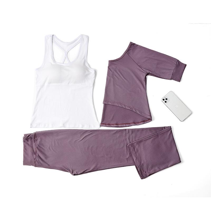 Women's Korean-Style Slimming Yoga Set with Chest Pads - Nude-Feel Double-Sided Brushed Medium-Long Sleeves